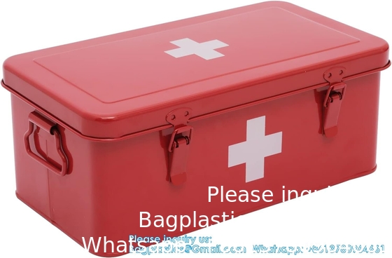 First Aid Medicine Box, First Aid Kit Supplies Bin, Metal Medicine Storage Tin, First Aid Empty Box With Safety Lock