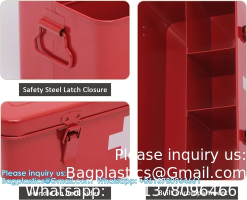 First Aid Medicine Box, First Aid Kit Supplies Bin, Metal Medicine Storage Tin, First Aid Empty Box With Safety Lock