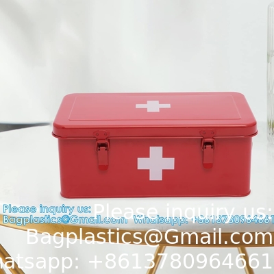 First Aid Medicine Box, First Aid Kit Supplies Bin, Metal Medicine Storage Tin, First Aid Empty Box With Safety Lock