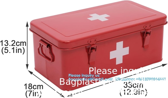 First Aid Medicine Box, First Aid Kit Supplies Bin, Metal Medicine Storage Tin, First Aid Empty Box With Safety Lock