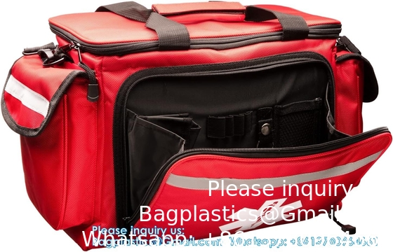 Professional Red Empty Trauma First Aid Medical Bag, 15&quot;X10&quot;X9&quot;, Multi Compartment First Responder Carrier For EMT