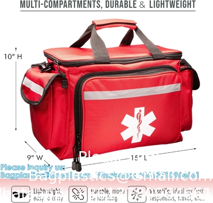 Professional Red Empty Trauma First Aid Medical Bag, 15&quot;X10&quot;X9&quot;, Multi Compartment First Responder Carrier For EMT
