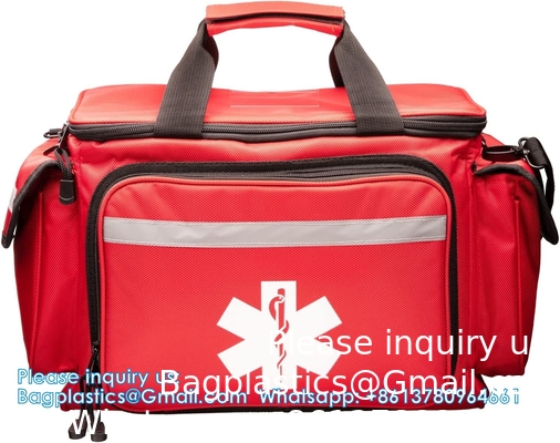 Professional Red Empty Trauma First Aid Medical Bag, 15&quot;X10&quot;X9&quot;, Multi Compartment First Responder Carrier For EMT