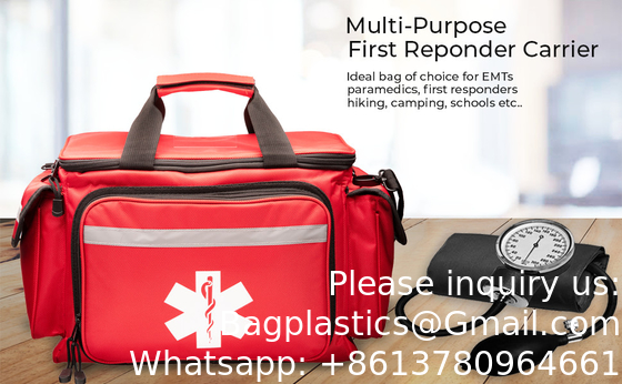 Professional Red Empty Trauma First Aid Medical Bag, 15&quot;X10&quot;X9&quot;, Multi Compartment First Responder Carrier For EMT