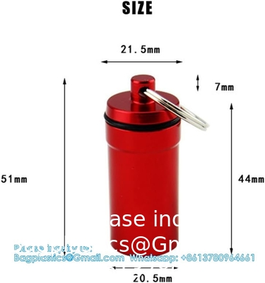 Aluminum Metal Pill Box Case Organizer With Keychain - Outdoor Medicine Bottle Key Ring Small First Aid Drug Holder