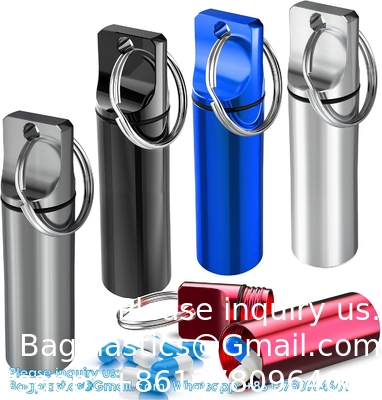 Aluminum Metal Pill Box Case Organizer With Keychain - Outdoor Medicine Bottle Key Ring Small First Aid Drug Holder
