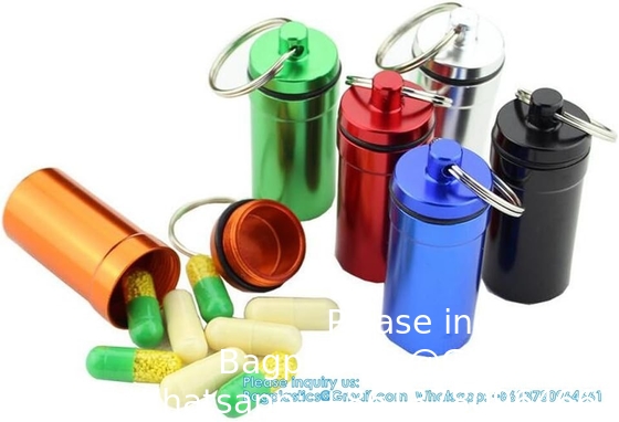 Keychain Pill Holder (5 Pack), Aluminum Waterproof Portable Small Travel Medicine Bottle Case Box Container For Purse