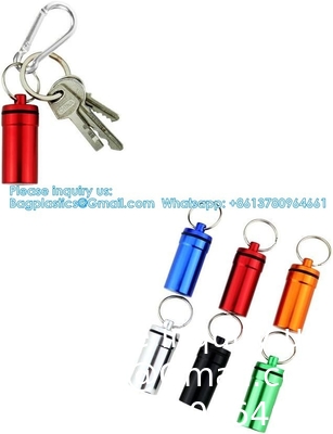 Keychain Pill Holder (5 Pack), Aluminum Waterproof Portable Small Travel Medicine Bottle Case Box Container For Purse