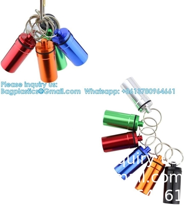 Keychain Pill Holder (5 Pack), Aluminum Waterproof Portable Small Travel Medicine Bottle Case Box Container For Purse