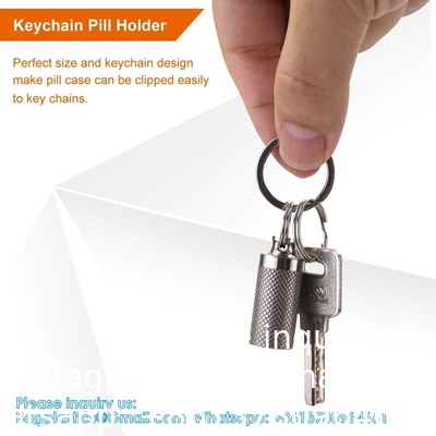 Keychain Pill Holder (5 Pack), Aluminum Waterproof Portable Small Travel Medicine Bottle Case Box Container For Purse
