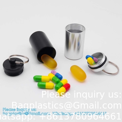 Keychain Pill Holder (5 Pack), Aluminum Waterproof Portable Small Travel Medicine Bottle Case Box Container For Purse