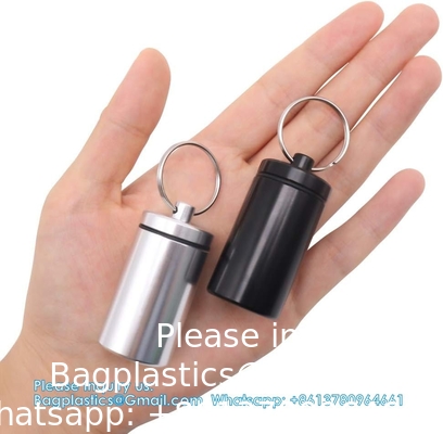 Keychain Pill Holder (5 Pack), Aluminum Waterproof Portable Small Travel Medicine Bottle Case Box Container For Purse