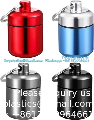 Keychain Pill Holder (5 Pack), Aluminum Waterproof Portable Small Travel Medicine Bottle Case Box Container For Purse