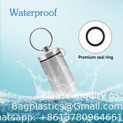 Keychain Pill Holder (2 Pack), Titanium Minsize Waterproof Pill Container/ Case For Purse Or Pocket, Portable Small