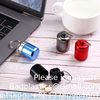 Keychain Pill Holder (5 Pack), Aluminum Waterproof Portable Small Travel Medicine Bottle Case Box Container For Purse