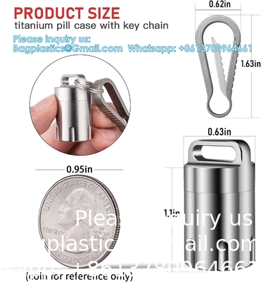 Titanium Small Pill Holder Keychain, Portable Pill Case Waterproof Pocket Pill Box Container Carrier To Hold Pills