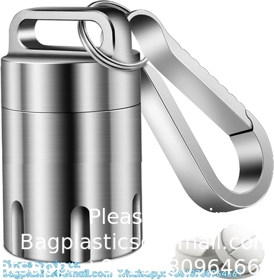 Titanium Small Pill Holder Keychain, Portable Pill Case Waterproof Pocket Pill Box Container Carrier To Hold Pills