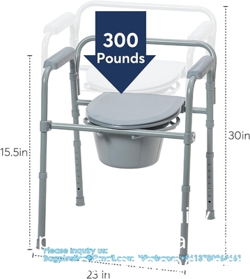 Folding Steel Bedside Commode Chair, Portable Toilet, Supports Bariatric Individuals Weighing Up To 350 Lbs