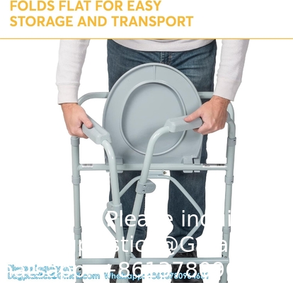 Folding Steel Bedside Commode Chair, Portable Toilet, Supports Bariatric Individuals Weighing Up To 350 Lbs