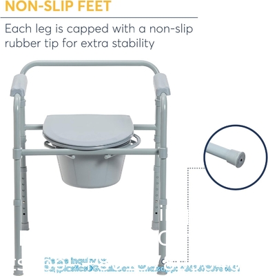 Folding Steel Bedside Commode Chair, Portable Toilet, Supports Bariatric Individuals Weighing Up To 350 Lbs