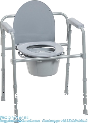 Folding Steel Bedside Commode Chair, Portable Toilet, Supports Bariatric Individuals Weighing Up To 350 Lbs