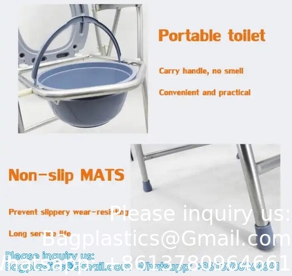 Folding Lightweight Commode Chair With Top Loading Easily Removable Chamber Pot, Commode Chair, Portable Toilet