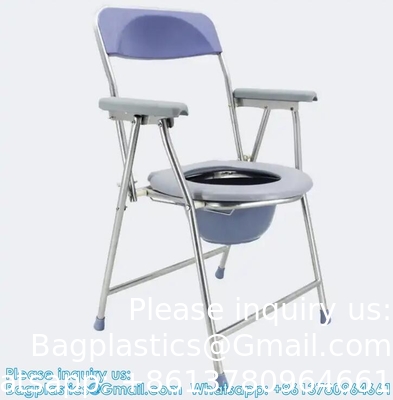 Folding Lightweight Commode Chair With Top Loading Easily Removable Chamber Pot, Commode Chair, Portable Toilet