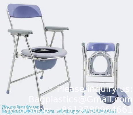 Folding Lightweight Commode Chair With Top Loading Easily Removable Chamber Pot, Commode Chair, Portable Toilet