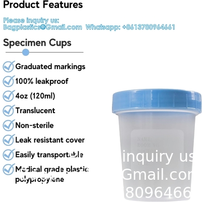 Specimen Cups With Leak Proof Screw On Lids - 4oz Clear Non-Sterile Urine Sample Jars - Containers