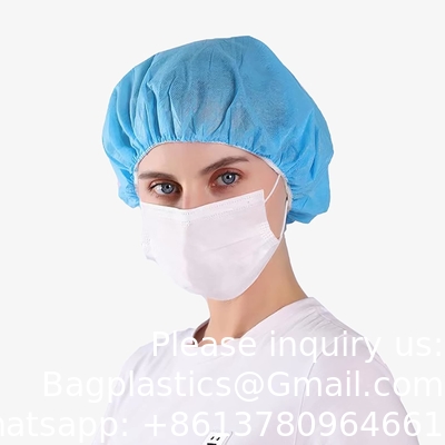 Blue Disposable Nonwoven Bouffant Caps Hair Net Hair Sleeves With Swivel Side Headbands, Unisex, Perfect For Sleeping