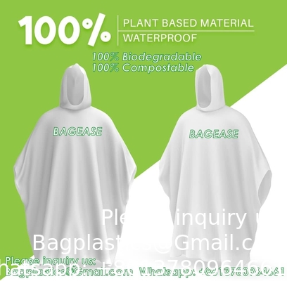 100% PLANT-BASED, Compostable, Biodegradable, Cornstarch, Recyclable, Recycled Rain Ponchos with hood adults