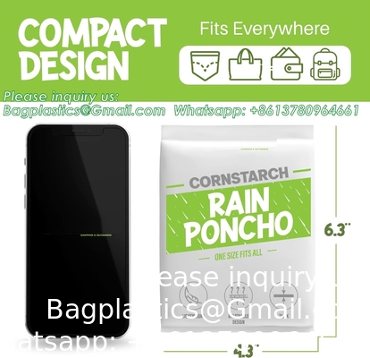 100% PLANT-BASED, Compostable, Biodegradable, Cornstarch, Recyclable, Recycled Rain Ponchos with hood adults