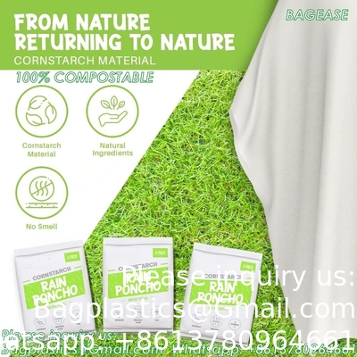 100% PLANT-BASED, Compostable, Biodegradable, Cornstarch, Recyclable, Recycled Rain Ponchos with hood adults