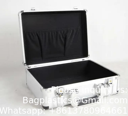 Custom Large Aluminum Sliver Tool Carrying Box Heavy Duty Aluminum Storage Brief Case