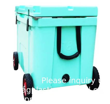 Heavy duty 78l Plastic trolley ice storage box Customized Rotomolded Trolley Water Cooler Box