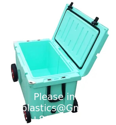 Heavy duty 78l Plastic trolley ice storage box Customized Rotomolded Trolley Water Cooler Box