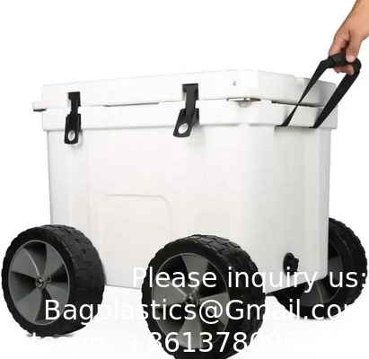 Heavy duty 78l Plastic trolley ice storage box Customized Rotomolded Trolley Water Cooler Box