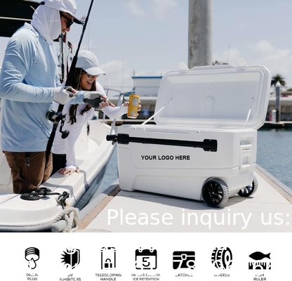55 Quart  Best Sell Ice Box 4 Wheel Premium Wheeled Cooler Foam Insulation Foldable Backrest Seat Chilly Chest