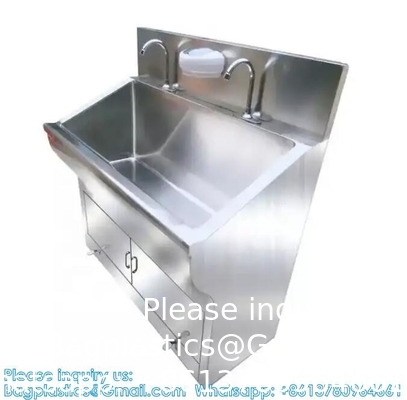 Double Hand Washing Sink Wash Basin With Automatic Sensor Or Pedal Customized 304 Stainless Steel Scrub Sink Induction