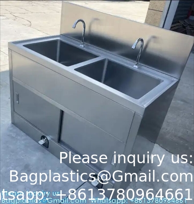Double Hand Washing Sink Wash Basin With Automatic Sensor Or Pedal Customized 304 Stainless Steel Scrub Sink Induction