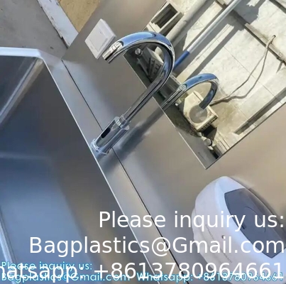 Double Hand Washing Sink Wash Basin With Automatic Sensor Or Pedal Customized 304 Stainless Steel Scrub Sink Induction