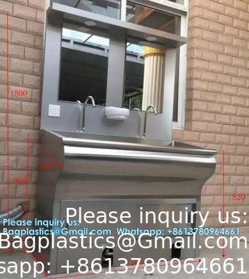 Hand Washing Sink Wash Basin With Automatic Sensor And Mirror Customized Scrub Sink Induction Pedal Operated