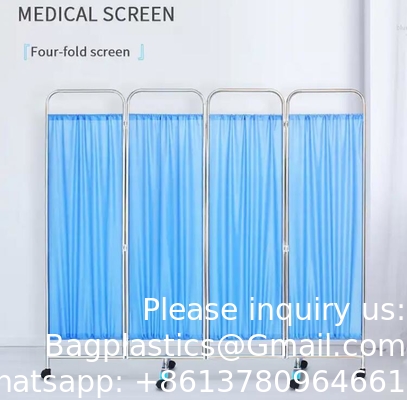 Medical Stainless Steel Movable Hospital Bedside Ward Screen4 Panel Folding Ward Screen With Wheels