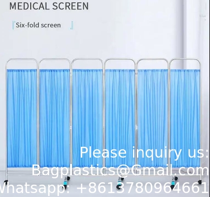 Medical Stainless Steel Movable Hospital Bedside Ward Screen4 Panel Folding Ward Screen With Wheels