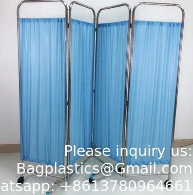Medical Stainless Steel Movable Hospital Bedside Ward Screen4 Panel Folding Ward Screen With Wheels