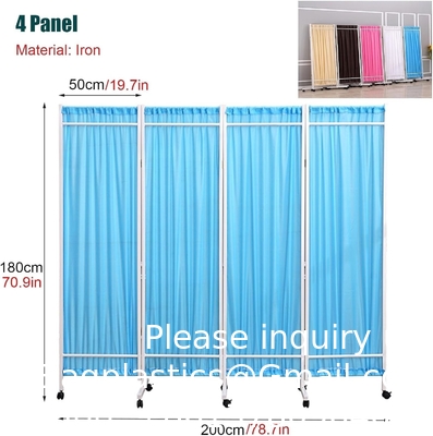 Medical Stainless Steel Movable Hospital Bedside Ward Screen4 Panel Folding Ward Screen With Wheels