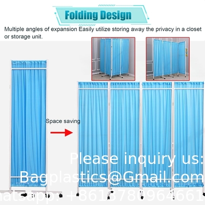 Medical Stainless Steel Movable Hospital Bedside Ward Screen4 Panel Folding Ward Screen With Wheels