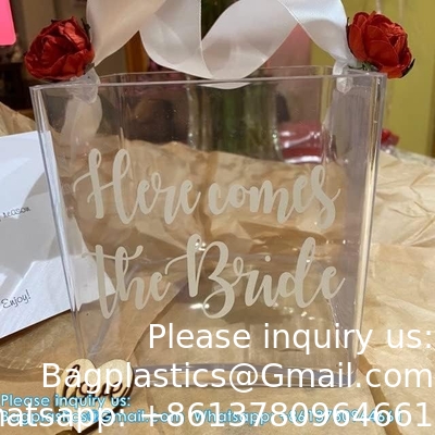 Clear Flower Girl Basket For Wedding - Acrylic Wedding Basket Decoration, Customized Name,Handle With Silk Ribbon