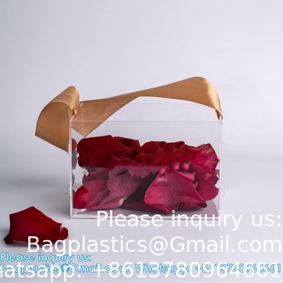 Clear Flower Girl Basket For Wedding - Acrylic Wedding Basket Decoration, Customized Name,Handle With Silk Ribbon