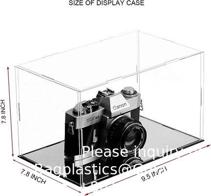 Clear Acrylic Display Case,Self-Assembly Display Box with Black Acrylic Base,Countertop Box Cube Organizer Stand Riser